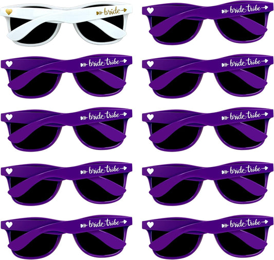 LADY&HOME 10 Pack Bachelorette Party Sunglasses Favors, Bridesmaid and Bride Tribe Sunglasses for Bridal Party, Bridal Shower(Purple)
