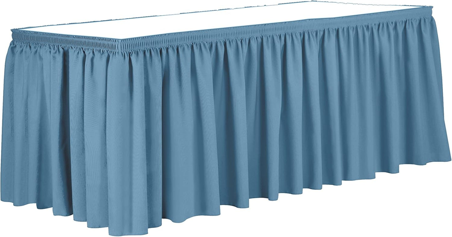 Ultimate Textile Pleat Polyester Fabric Table Skirt - Machine Washable Flame Resistant with Clips for Events, Weddings & Trade Shows, Cut & Sewn in Paterson, NJ - Light Blue, 17' Shirred Pleat