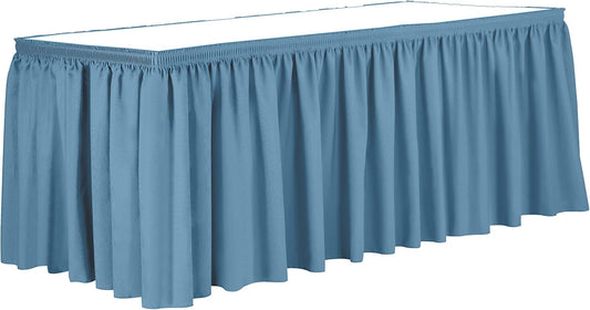 Ultimate Textile Pleat Polyester Fabric Table Skirt - Machine Washable Flame Resistant with Clips for Events, Weddings & Trade Shows, Cut & Sewn in Paterson, NJ - Light Blue, 14' Shirred Pleat