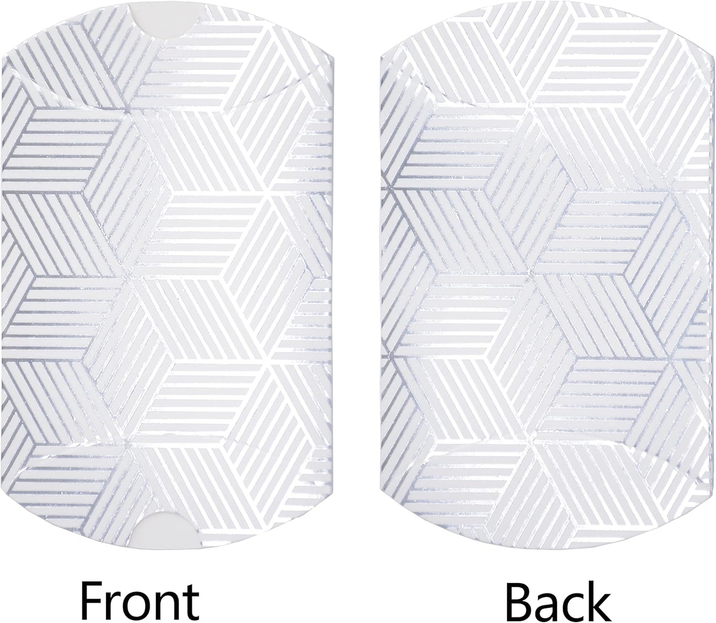 Aokbean 100 Pack Mini Pillow Candy Box Small Gift Boxes with 50 Yards Ribbon for Christmas Wedding Party Favor Gift, Jewelry or Soap Packaging (Silver Stripes)