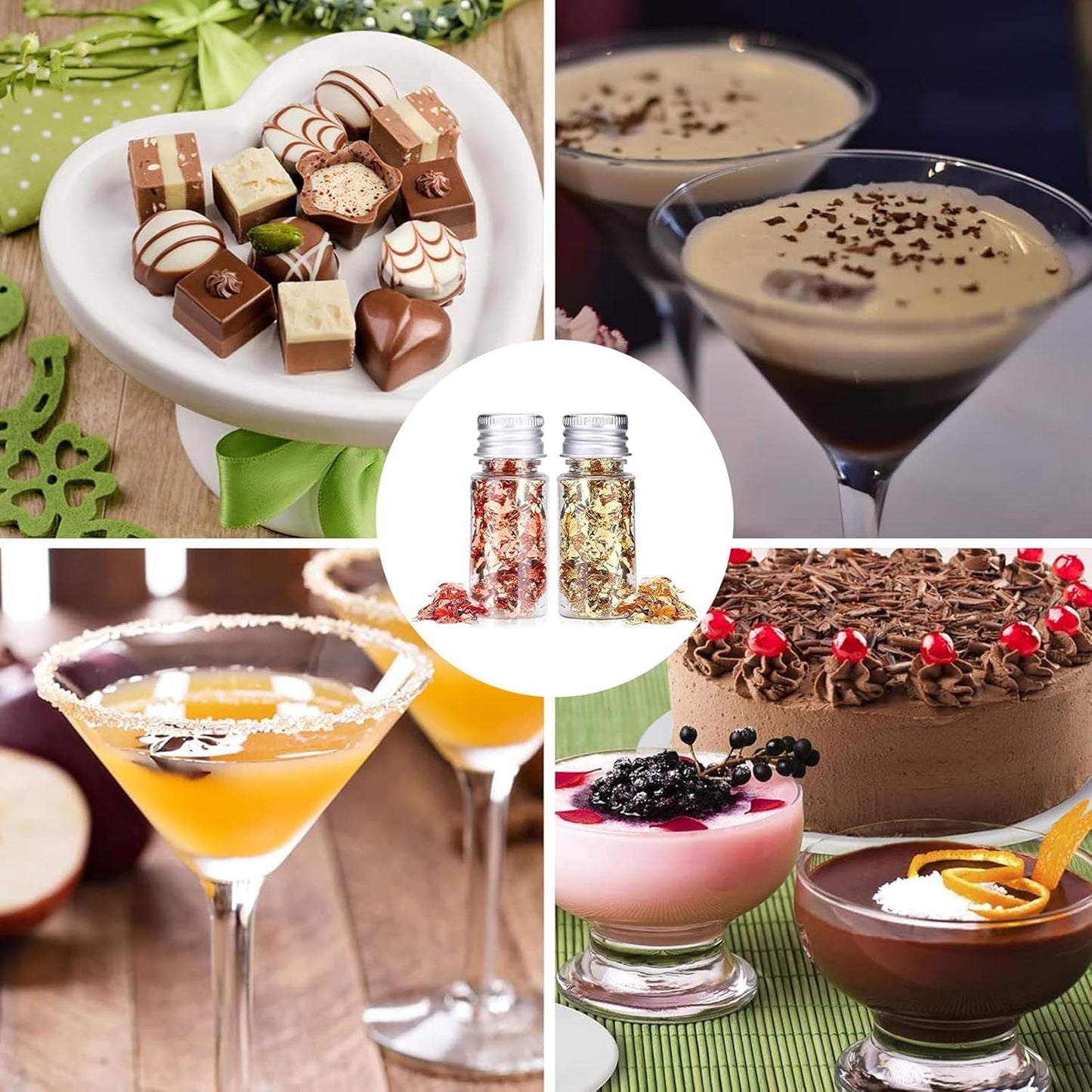 Edible Gold Leaf, Gold Leaf Cake Decoration Gold Flakes Food Gold Foil Decoration Baking Gold Foil Decor Chocolates Decor Gold Leaf Sheets for Cooking Dessert Decoration Crafts Makeup (Gold and Rose Gold)