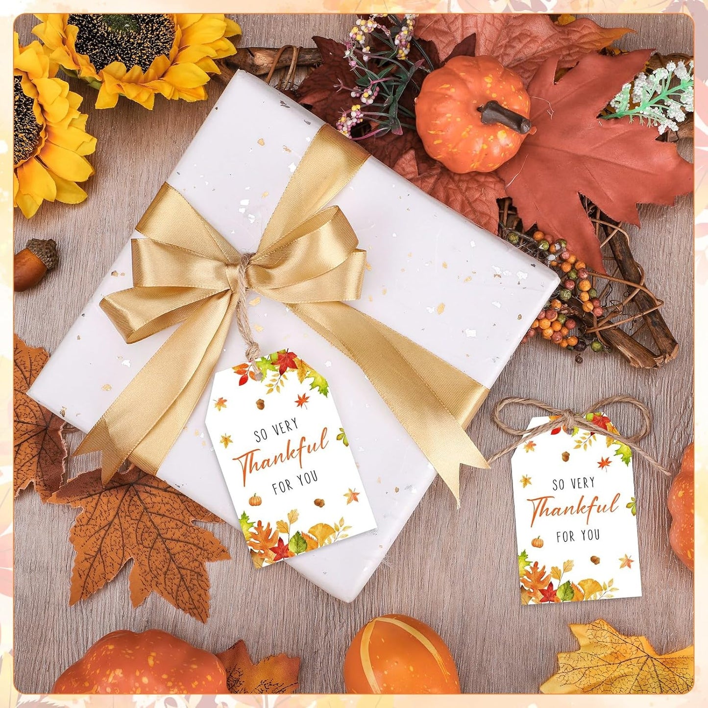 100PCS Thank You Gift Tags Fall Gift Tags with String So Thankful for You Tag for Thanksgiving Present Wrapping Wedding Autumn Holiday Party Favors