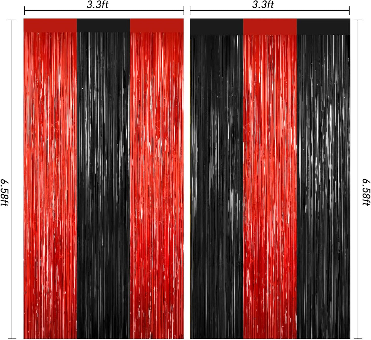 2Pack Black Red Backdrop Curtains Party Decor, Door Streamers Photo Booth Backdrop Metallic Party Streamer Tinsel Foil Fringe Curtains Backdrop Halloween Baby Shower Bachelorette Xmas Party Decors