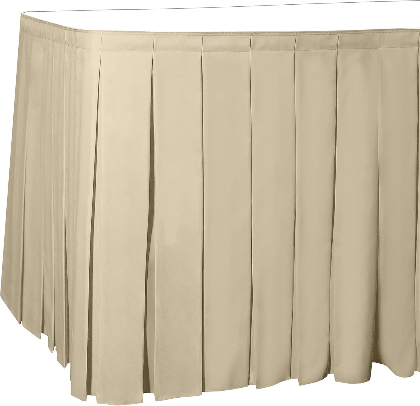 Ultimate Textile Pleat Polyester Fabric Table Skirt - Machine Washable Flame Resistant with Clips for Events, Weddings & Trade Shows, Cut & Sewn in Paterson, NJ - Tan, 21' Box Pleat