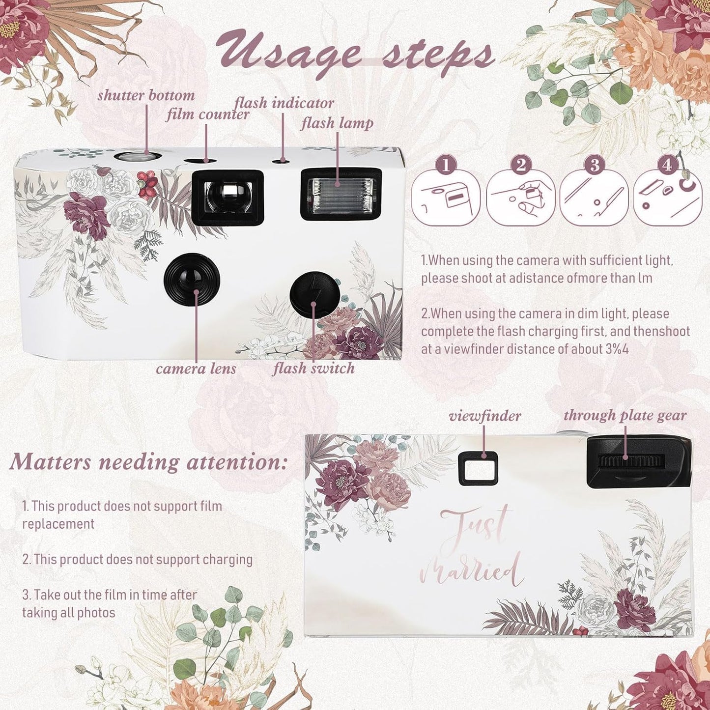 Zhengmy 10 Pack Disposable Camera Bulk for Wedding, 34mm Single Use Camera Bulk with Flash One Time for Gathering Wedding Travel(Bohemian,Colorful Film)