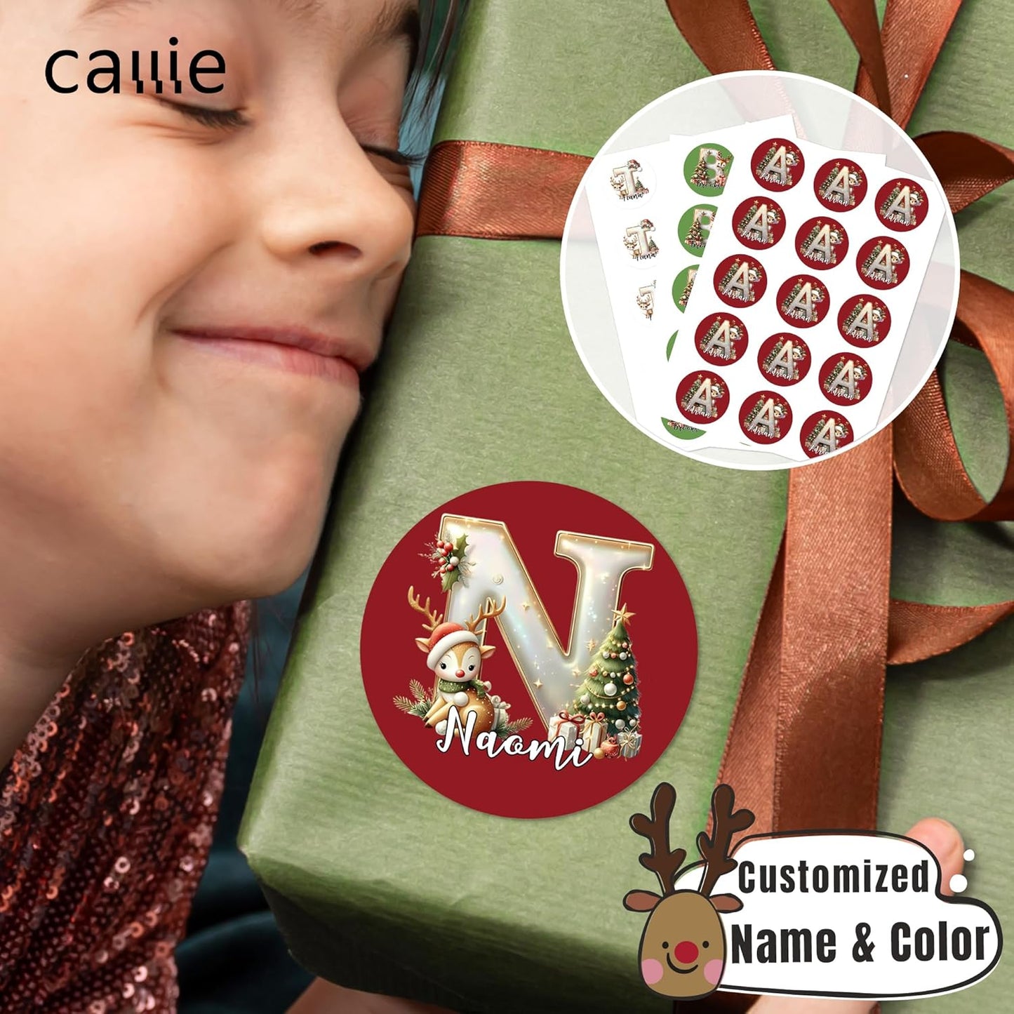 Personalized Christmas Stickers - Custom Name Waterproof Christmas Gift Tags for Gift Box Xmas Holiday Decorations Party Favors - 30 Stickers (Elk)