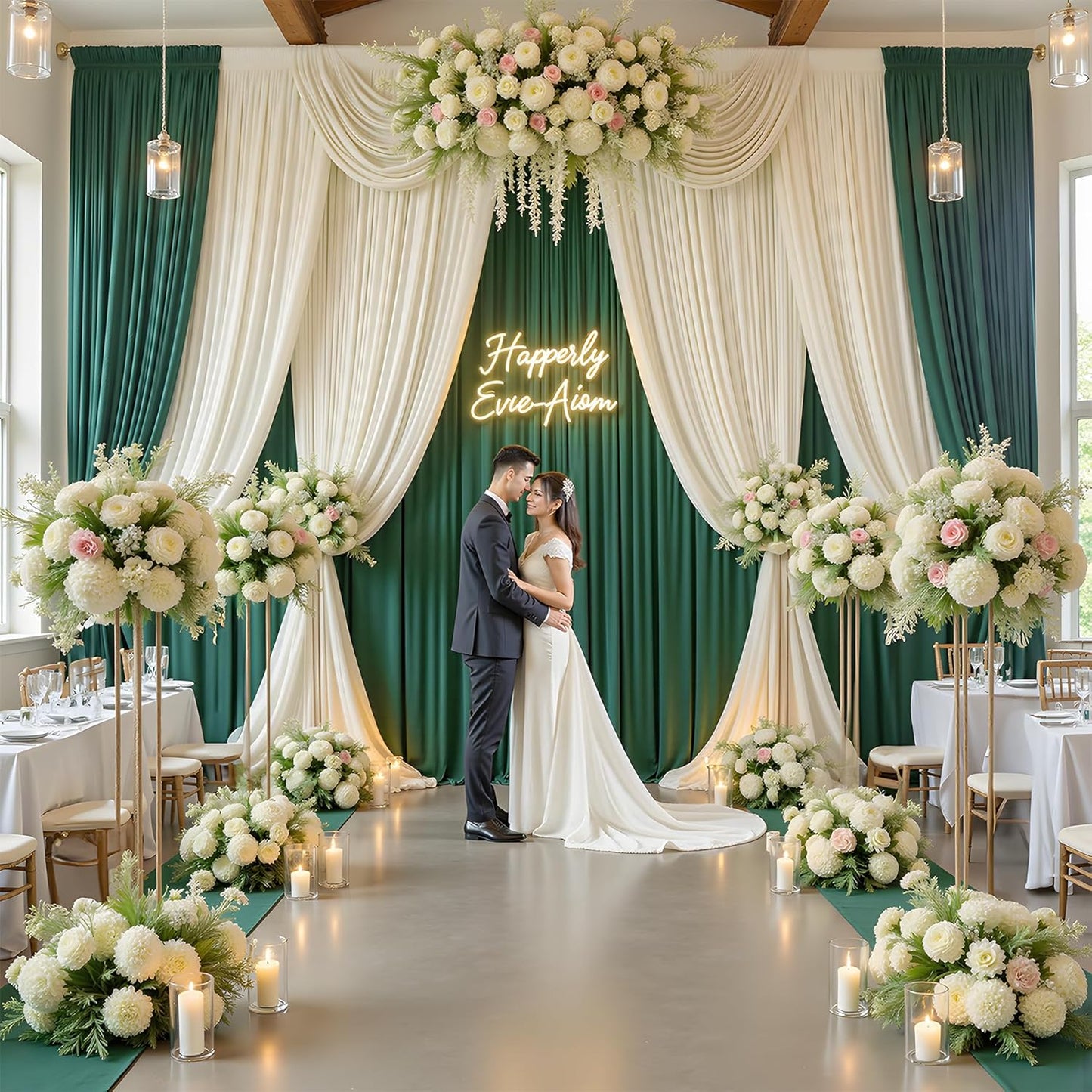 PartyVillage 20ft×15ft Forest Green Backdrop Curtain for Wedding Parties, 4 Panels Wrinkle Free 15 FT Long Polyester Photo Backdrop Drapes Back Drop Cloth for Birthday Photography Background