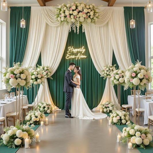 PartyVillage 20ft×15ft Forest Green Backdrop Curtain for Wedding Parties, 4 Panels Wrinkle Free 15 FT Long Polyester Photo Backdrop Drapes Back Drop Cloth for Birthday Photography Background