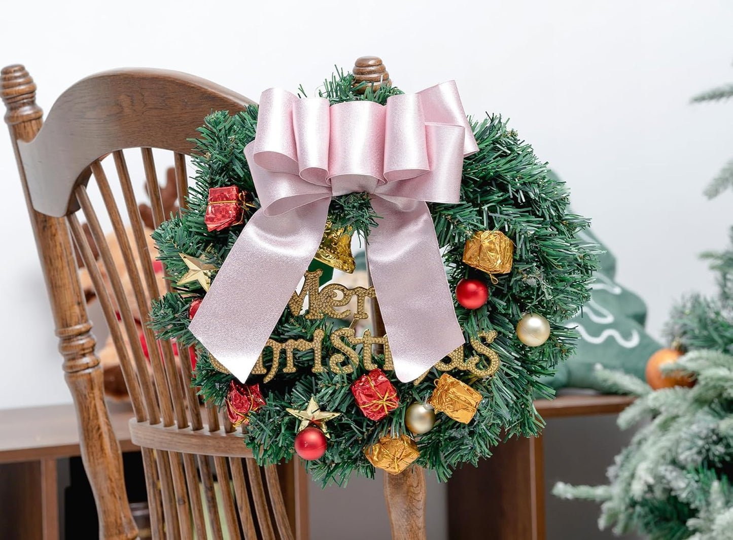 Pink Satin Wired Ribbon 2-1/2 Inch Double-Faced Sliver Glitter Ribbons for Valentines Day Tree Decoration Gift Wrapping Home Decor 10 Yards