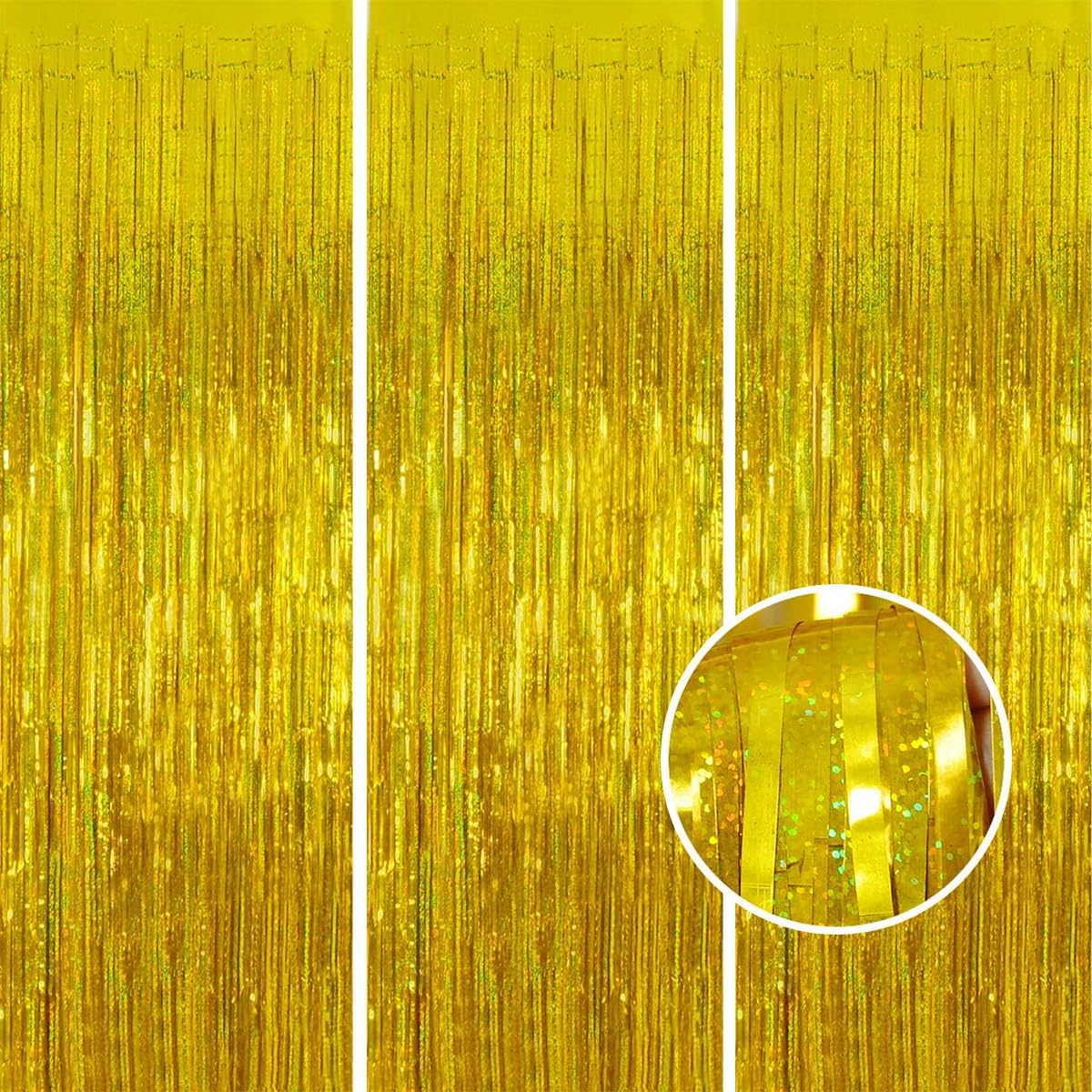 3 Pack Gold Foil Fringe Curtain,Birthday Backdrop Bachelorette Party Decorations 3.28X6.56 Feet Streamer Curtains for Parties Wedding Engagement Shower Graduation Decor