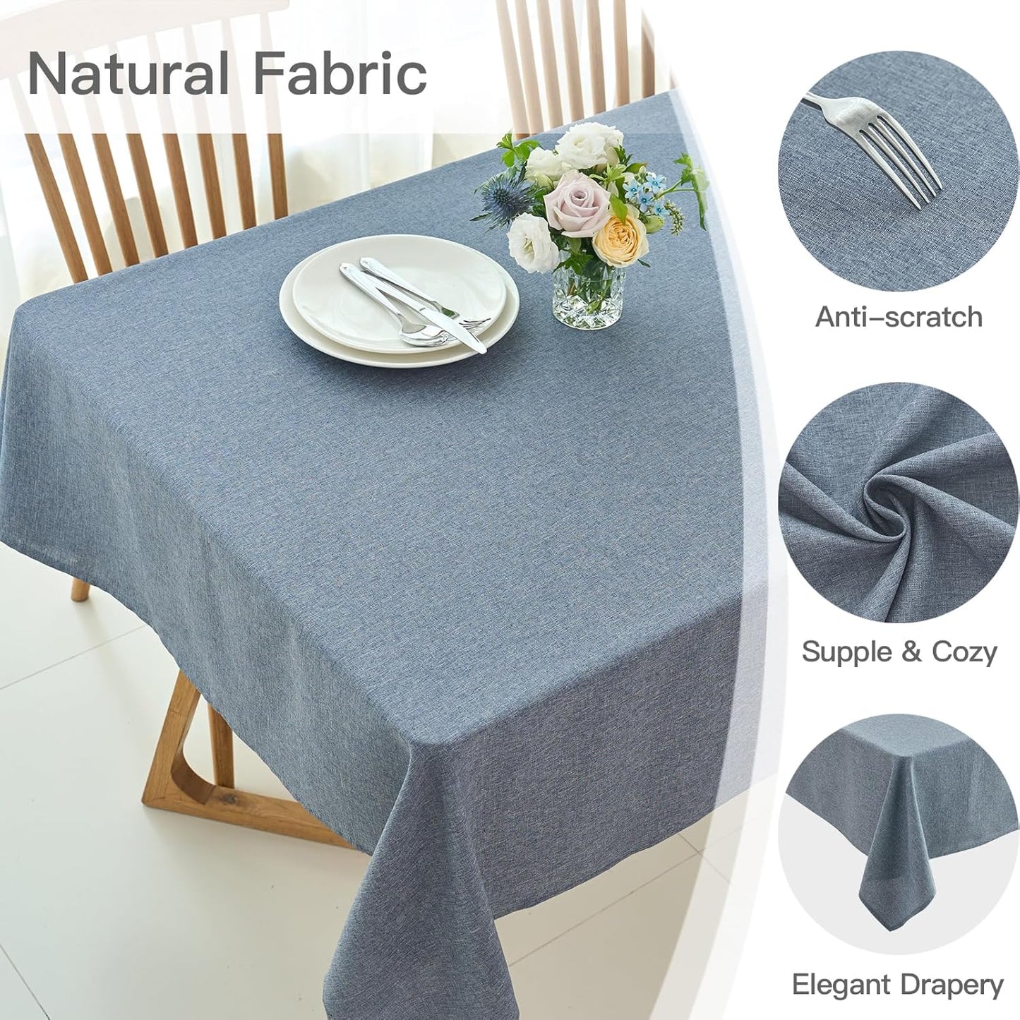 maxmill Square Linen Textured Tablecloth Waterproof Spillproof Wrinkle Free Slubby Textured Table Cloth for Dinner and Party Washable Wipeable Fabric Table Cover Decoration, 60 x 60 Inch, Demin Blue
