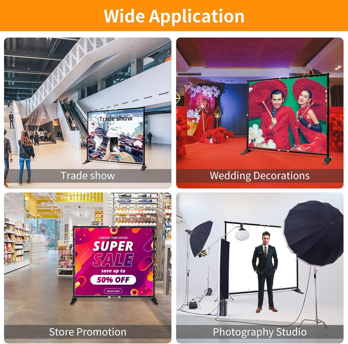 FUDESY 10x8 ft Backdrop Banner, Heavy Duty Adjustable Background Stand Kit with Carrying Bag, Step and Repeat Photography Frame for Trade Show Display Photo Booth Parties