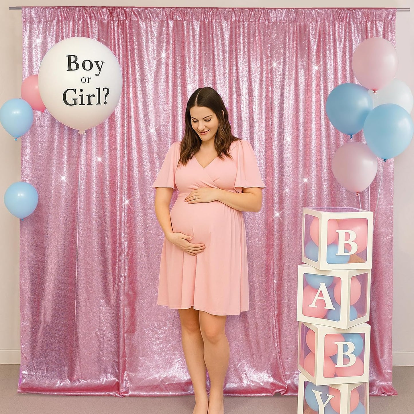 SquarePie Sequin Backdrop Less Transparent Background Sparkly Curtain for Wedding Party 4FT x 7FT Fuchsia Pink