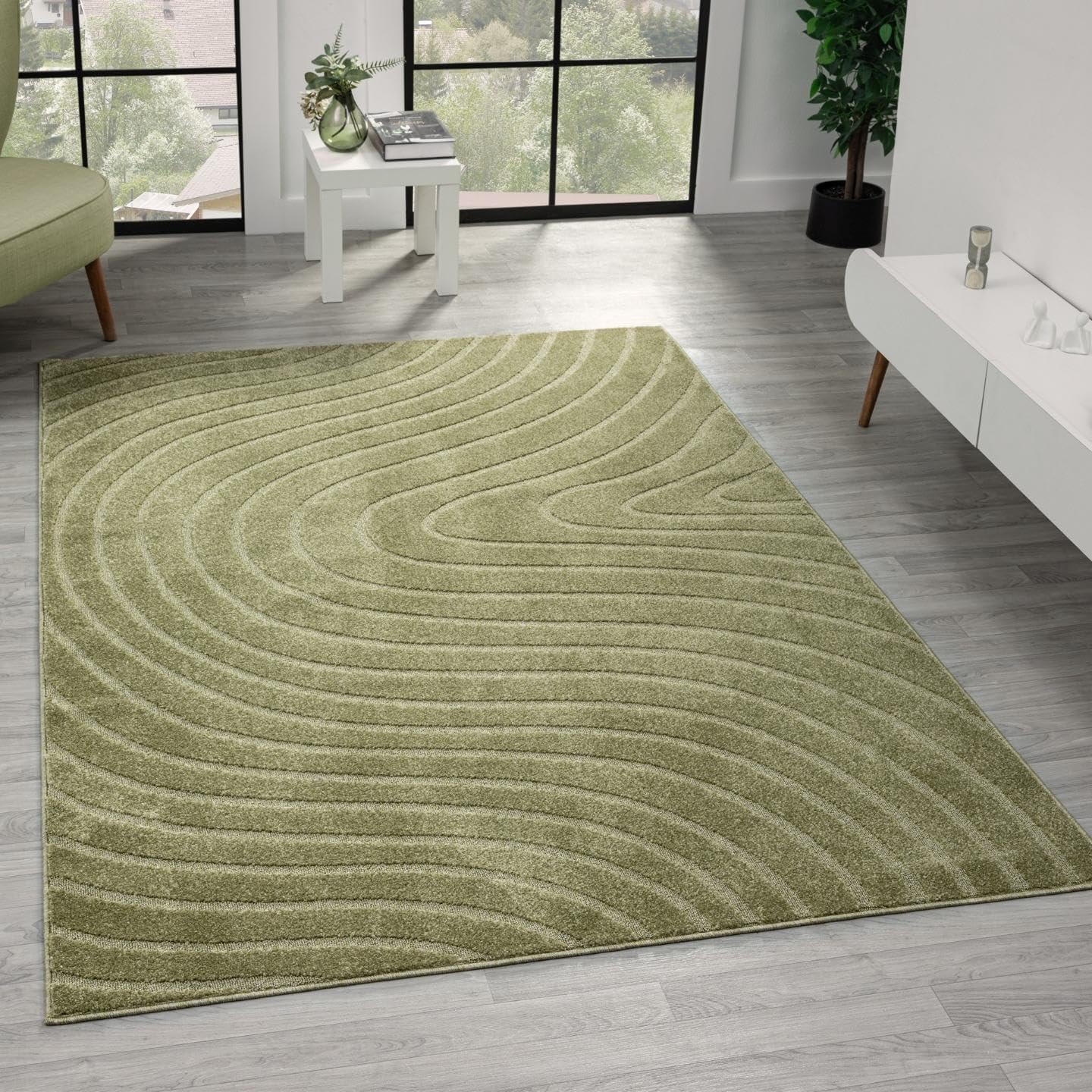 LUXE WEAVERS Modern Geometric Wave Green 8x10 Area Rug, Contemporary Stain Resistant Carpet