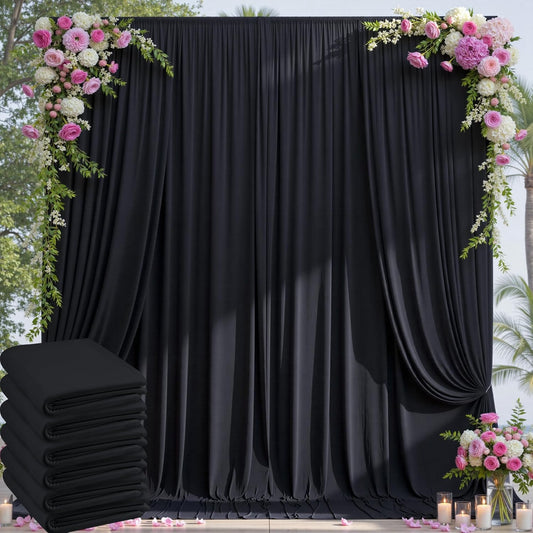 30×14ft Wrinkle Free Black Backdrop Curtain for Parties Wedding,6 Panels 5×14ft Height Soft Silky Polyester Photo Backdrop Drapes for Birthday Graduation Photography Stage Event Background Cloth