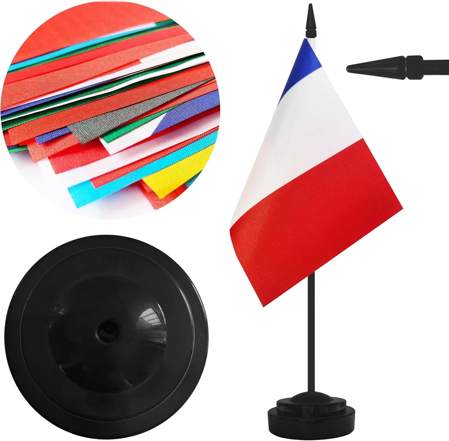 2 Pack France Desk Flag Set, French Desktop Small Miniature Table Office Flag with 12" Black Pole and Black Base, Offices, Classroom, Home, Festival Decoration (France)