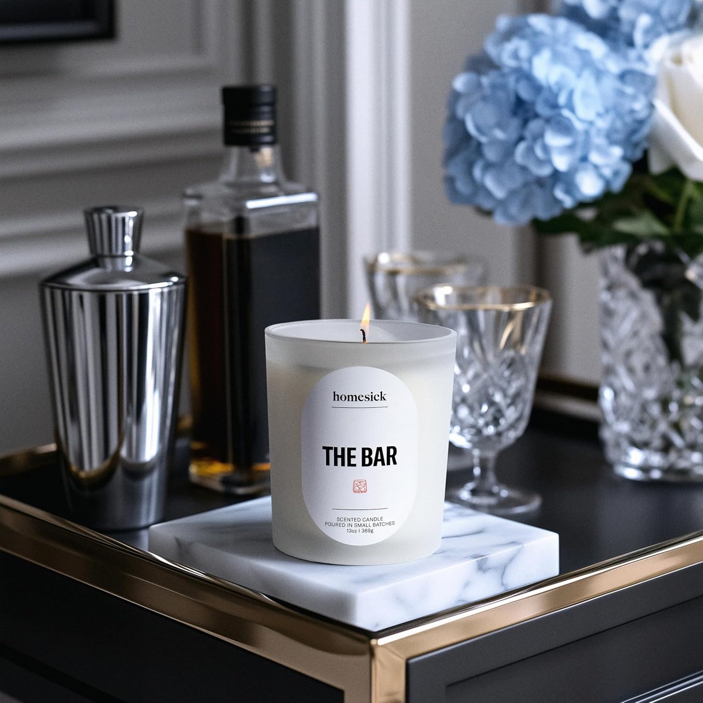 Homesick The Bar Scented Candle – 13 oz Soy Wax Candle with Organic Cotton Wick, 60–80 Hour Burn, Bourbon Vanilla Cedarwood Leather Scent, Reusable Glass Jar, Wedding & Engagement Gifts for Couples