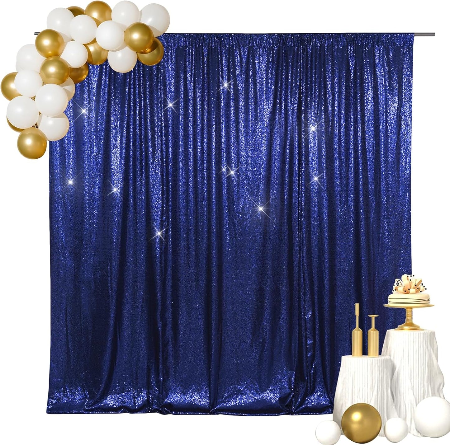 SquarePie Sequin Backdrop Less Transparent Photography Background Sparkly Curtain for Wedding Patry 10FT x 10FT Navy Blue