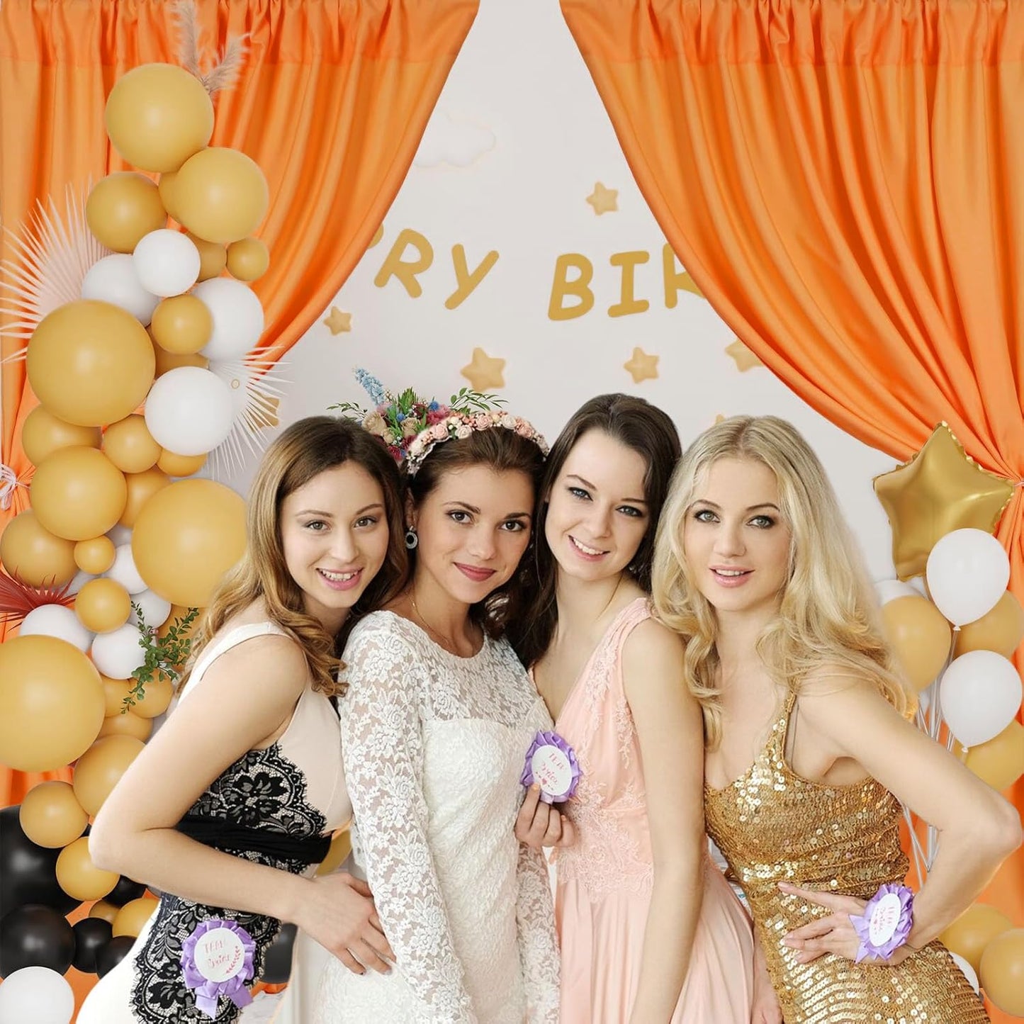 10 x 7 Feet Orange A Backdrop Curtain for Partie, Background Curtains for Photoshoot, Birthday, Wedding, Halloween, Thanksgiving, Christmas, New Year Party Decorations 5Ft x 7Ft, 2 Panels