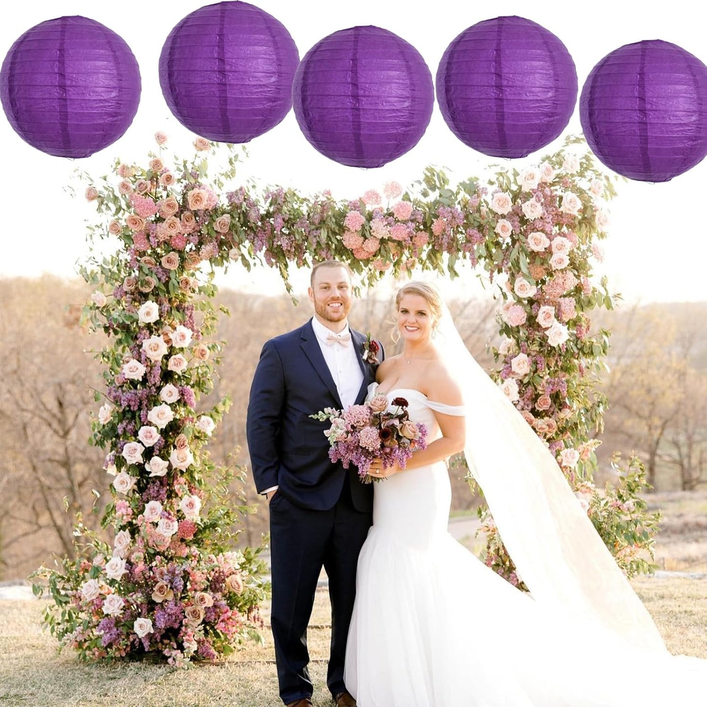 BEISHIDA 12-Inch Purple Round Paper Lanterns Hanging Decorative Chinese Paper Lanterns Lamp for Halloween Mardi Gras Birthday Wedding Party Decoration and Baby Bridal Shower（6 Packs）