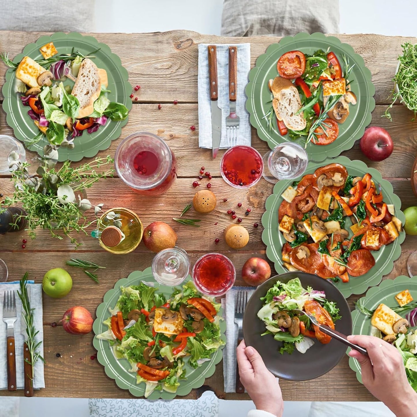 24 Pcs Sage Green Paper Plates 9 Inch Scalloped Dessert Plates - Disposable Sage Green Cake Plate - Baby Shower Birthday Party Wedding Bridal Party Supplies