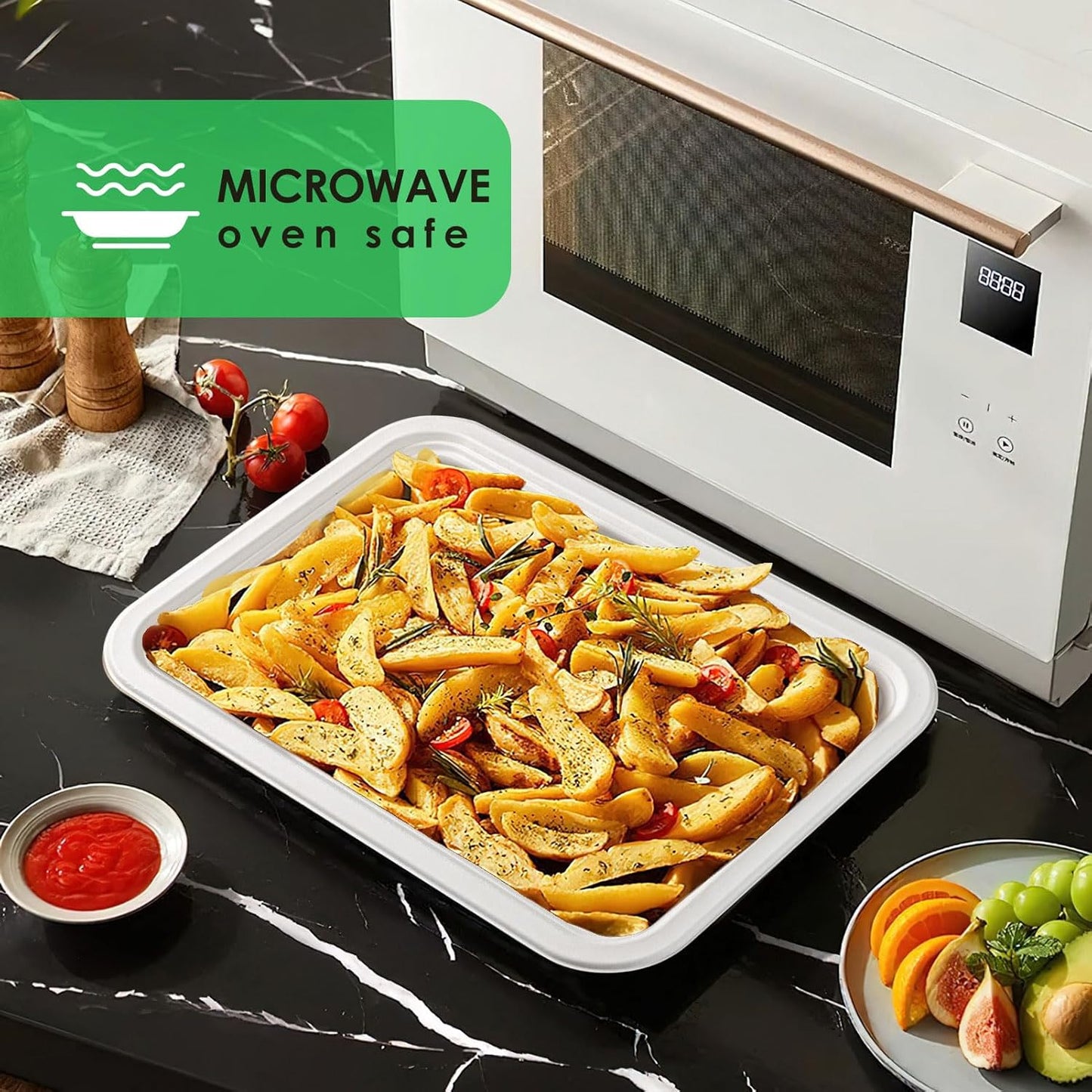 Gezond 100 Pack 14 Inch Disposable Food Trays Eco-friendly Heavy-Duty Large Paper Plates Compostable Sugarcane Platters for Crawfish, BBQ, Seafood Boil Holiday Party White