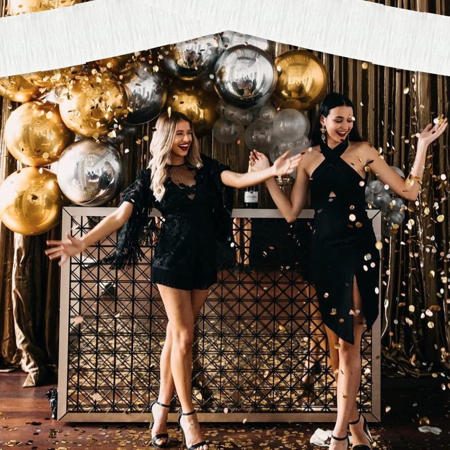 6 Pack 10 Feet White Foil Fringe Garland Metallic Tinsel Streamers Banner Wall Hanging Curtain Backdrop Banner for Parade Floats, Thanksgiving, Christmas, Birthday, Halloween Party Decorations