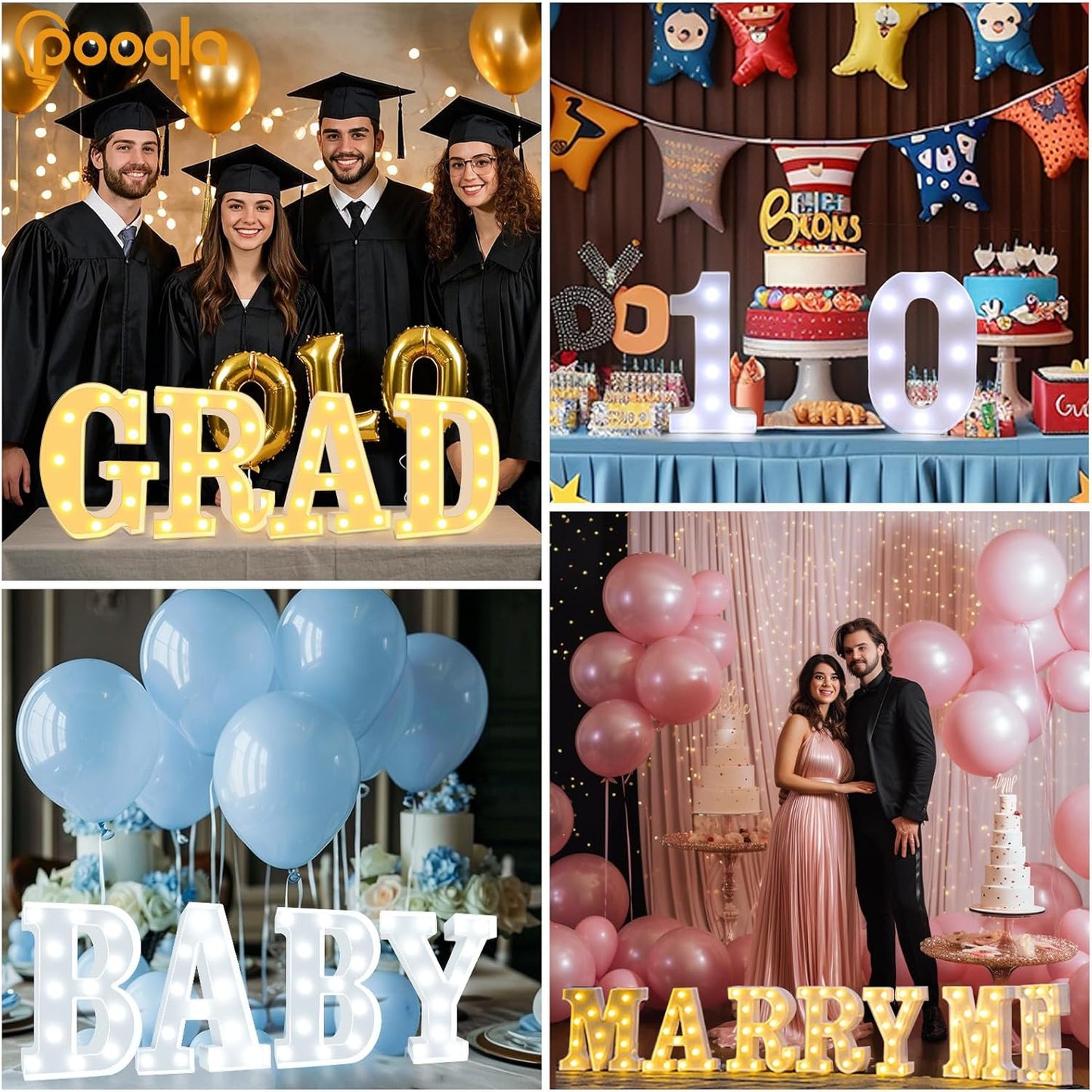 Pooqla LED Marquee Letter Lights, Warm White and Cool White Decorative Lighted Letters, Light Up Alphabet Letters for Boys Girls, Party, Wedding, Bar, Night Light, Birthday Decoration, Letter Q