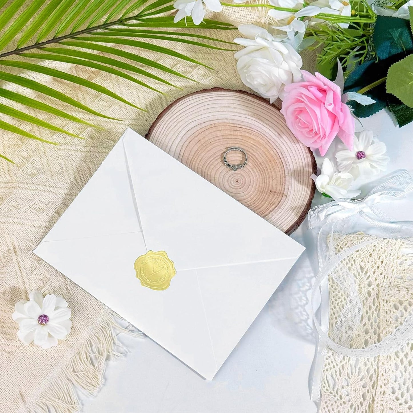 50 PCS Pearl White A7 Envelopes with Stickers, Shimmering 5x7 Envelopes for Invitations, Great for Wedding Invitation Cards, Birthday RSVP, Graduation, Baby Shower 5.25 x 7.25 inches