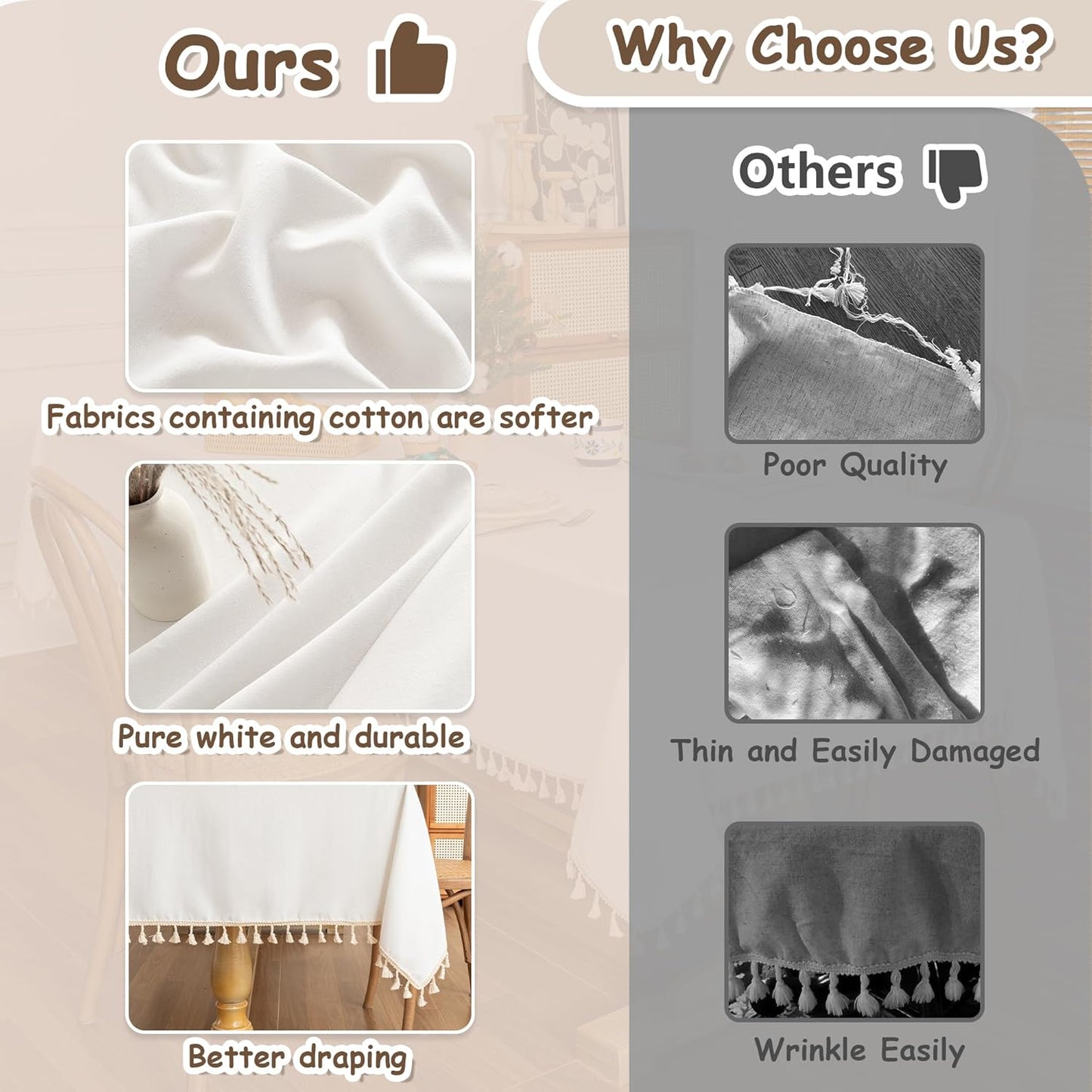 MYSKY HOME Table Cloth for Rectangular, Waterproof Tablecloth, Soft Cotton Indoor/Outdoor Tablecloths, Wrinkle Free Table Cloth Heavy Duty Rectangle Table Cloths for Parties & Dining Use, 55"X70"