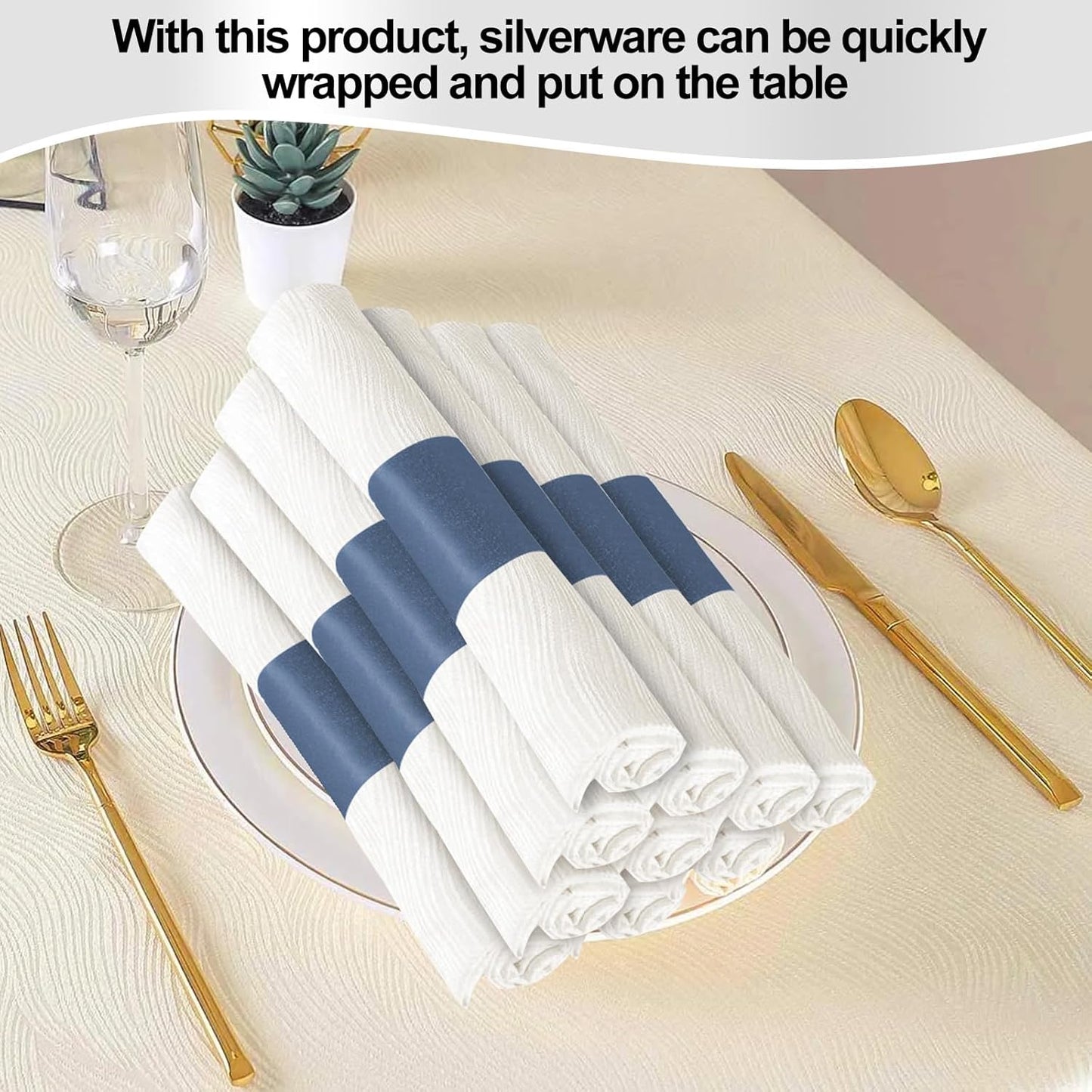 Germiwipe Paper Napkin Band Box of 500,Napkin Rings Self Adhesive,Silverware Wraps Bands (Navy Blue-500 pcs)