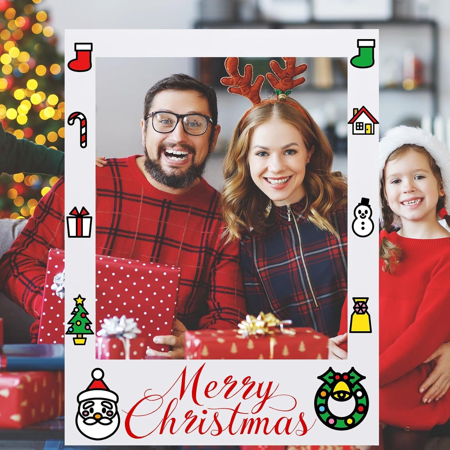 32 x 24 Inch Large Blank DIY Photo Booth Props Picture Frame Party Frame DIY Photo Booth Props Selfie for Birthday, Graduation, Christmas Holiday Party (White,Vertical)