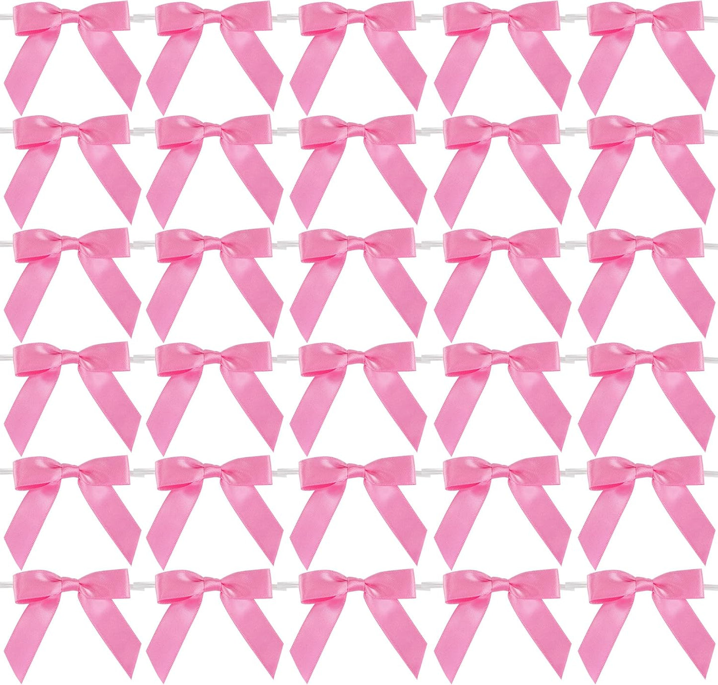 AIMUDI Hot Pink Bows 2.5" Pink Ribbon Valentine's Day Twist Tie Bow Pre Tied Bows Premade Bows for Crafts Treat Bags Cake Pop Party Decorations Candy Apple Box Wedding - 50 Counts