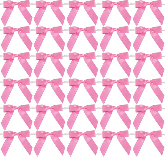 AIMUDI Hot Pink Bows 2.5" Pink Ribbon Valentine's Day Twist Tie Bow Pre Tied Bows Premade Bows for Crafts Treat Bags Cake Pop Party Decorations Candy Apple Box Wedding - 50 Counts