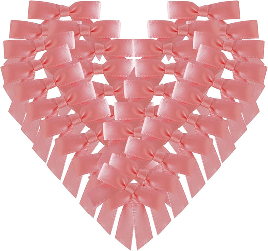 50pcs 1-1/2" Mini Light Pink Satin Ribbon Bows Without Twist Ties for Crafts Gift Wrapping Packing Mothers Day Decoration (Lt.Pink)
