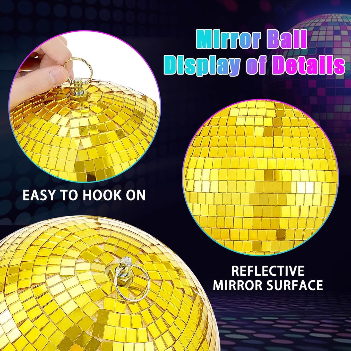 Gold Mirror Disco Ball Hanging: 6 Inches Reflective Ball - 80s Party Club Stage Props DJ Light Effect Decoration (6''-4PCS)