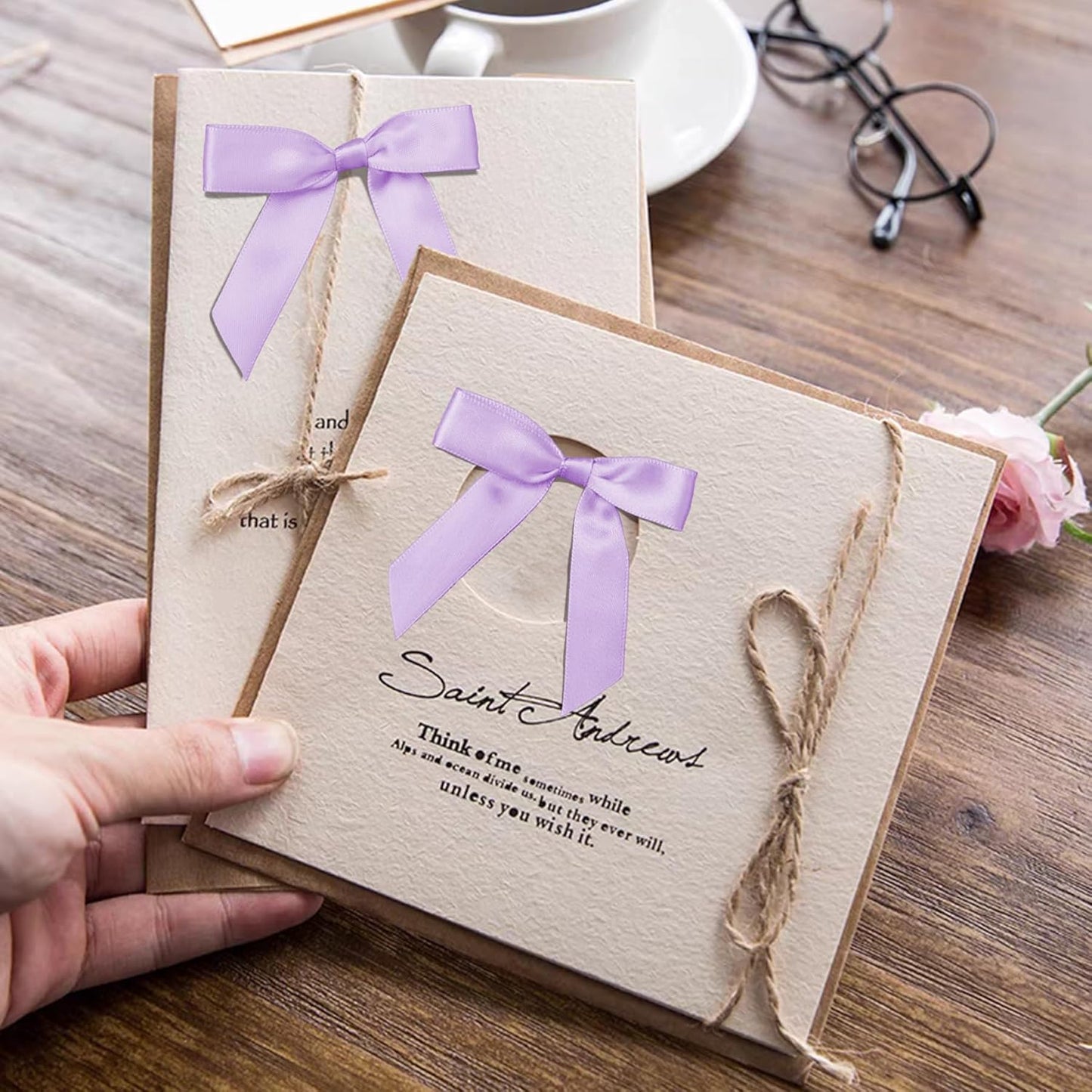 50Pcs Lilac Twist Tie Bows for Gift Wrapping 2.5" Satin Ribbon Bow for Treat Bags Cake Balloons Birthday Party Favors Wedding Decorations