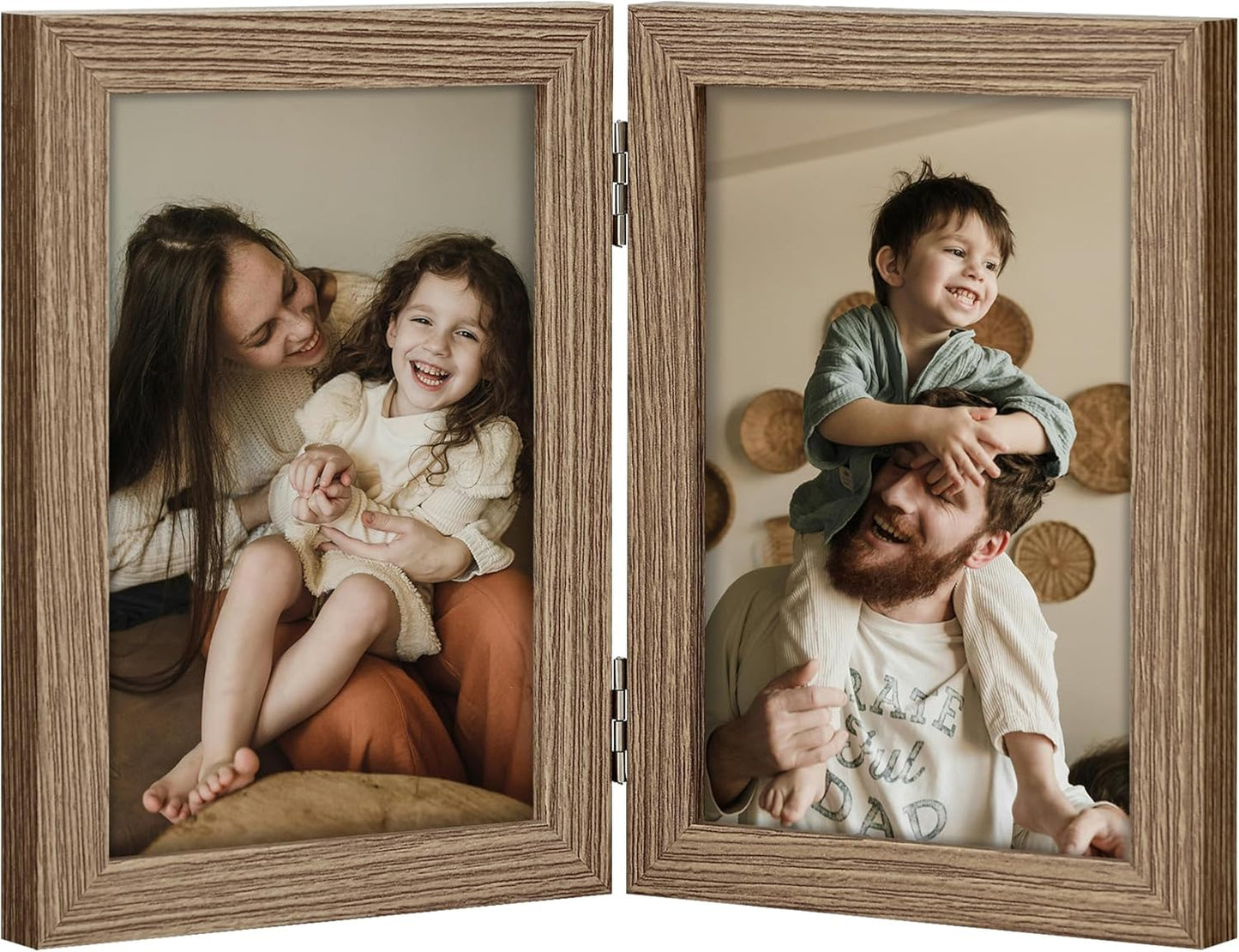 decorUhome Double 4x6 Picture Frame Vertical, Engineered Wood Bifold Photo Frame with Plexiglass for Tabletop Display, 4x6, Oak
