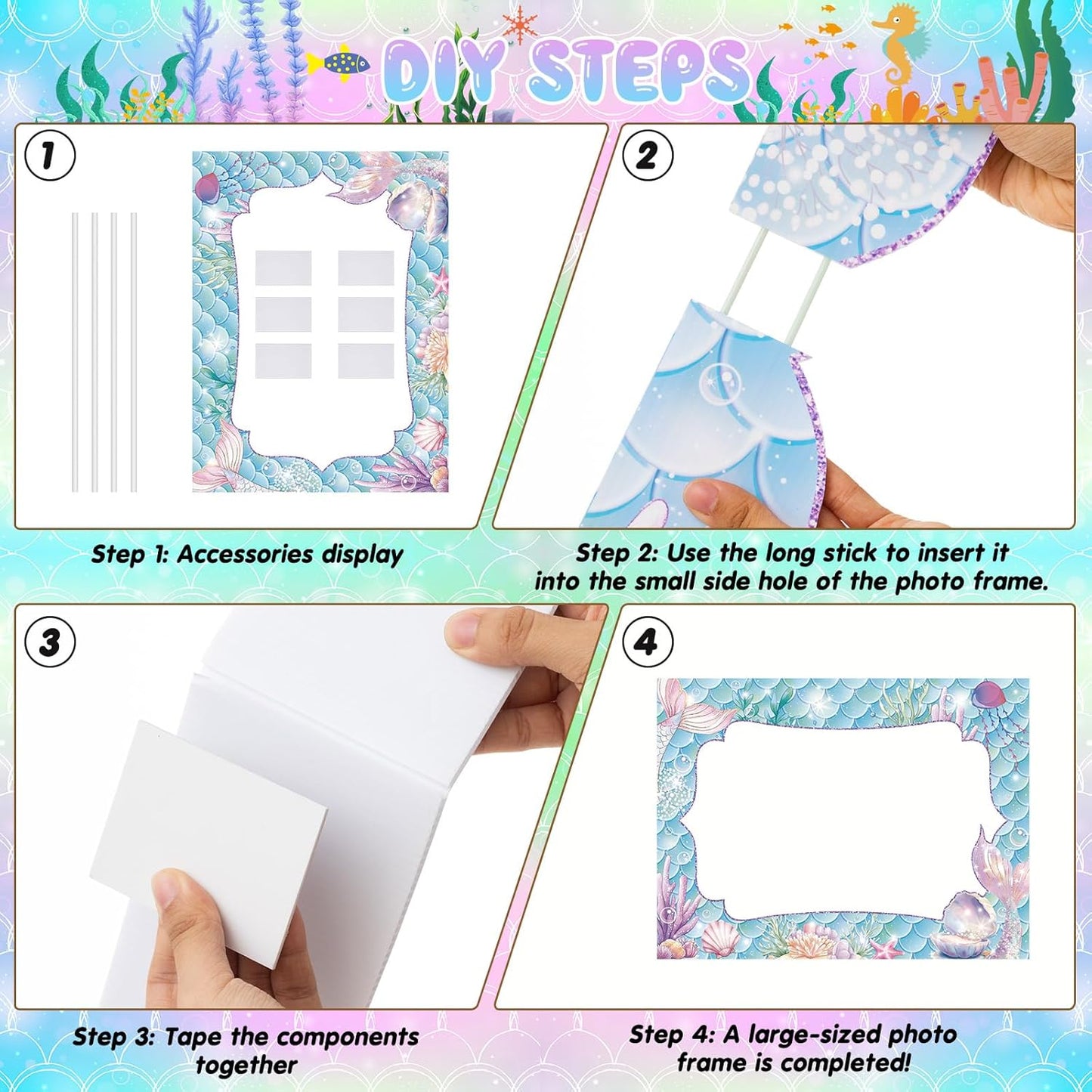 Upgraded 32 x 24 Inch Large Mermaid Photo Booth Props Picture Frame Vintage Photo Frame Friends Selfie Props for Halloween Carnival Christmas Wedding Mexico Party Favors(Mermaid Style)