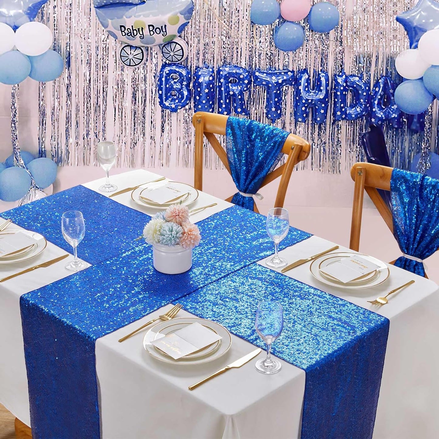 Royal Blue Sequin Table Runners 10 Pcs 12x72 Glitter Sparkly Table Runner for Wedding Birthday Party Graduation Ceremony Supplies Decorations