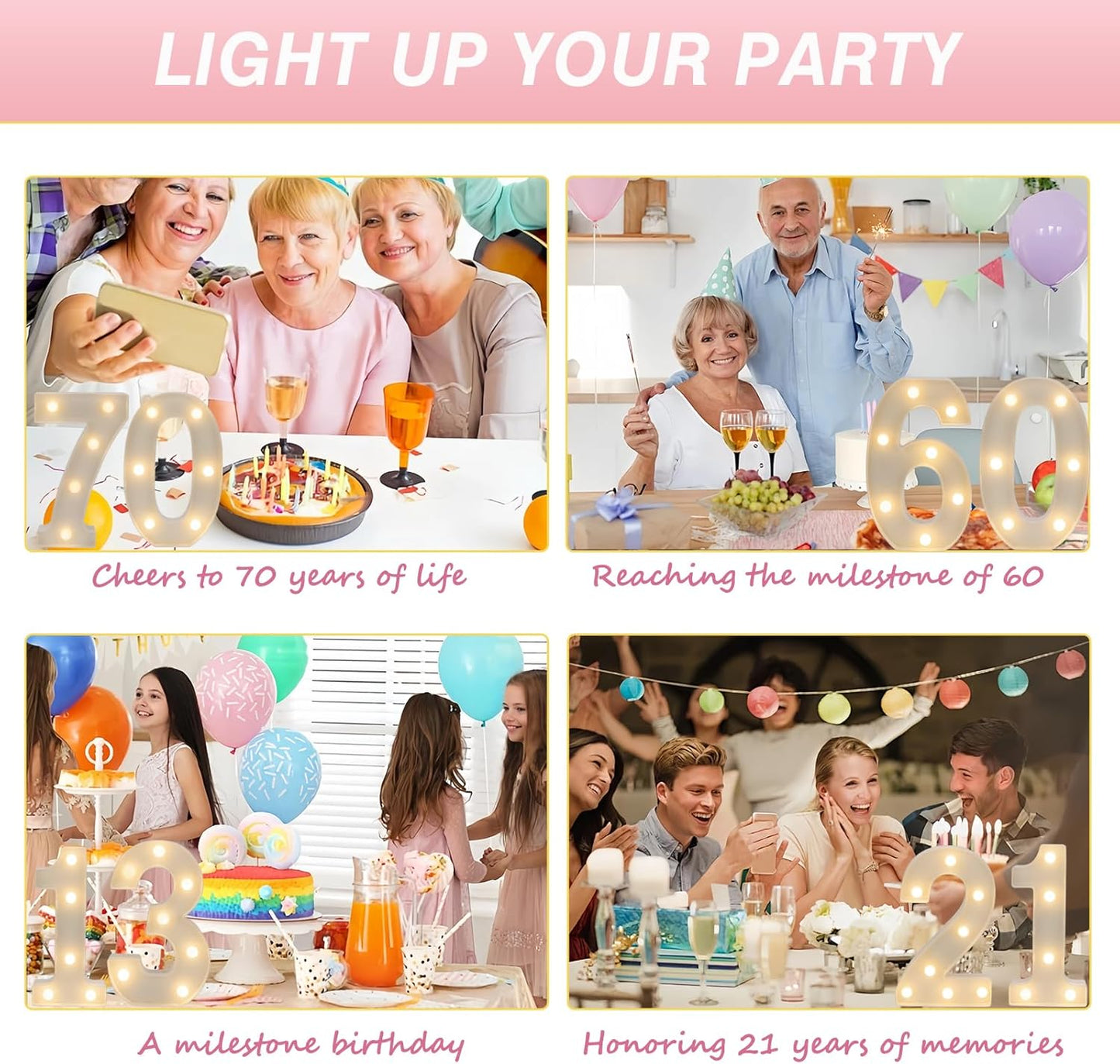 LED Marquee Letter Lights, Decorative Light Up Numbers for 50th Birthday Party, Battery Operated, Warm White Small Marquee 50 Sign for Anniversary Decorations