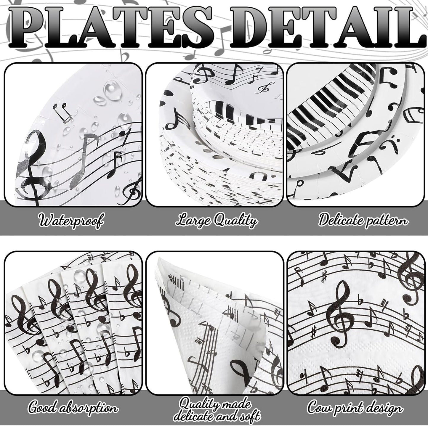 452 Pcs Music Themed Party Decorations for 50 Guests, Musical Notes Paper Plates Napkins Cups Tablecloth Cutlery Straws for Music Karaoke Birthday Wedding Baby Shower Party Supplies