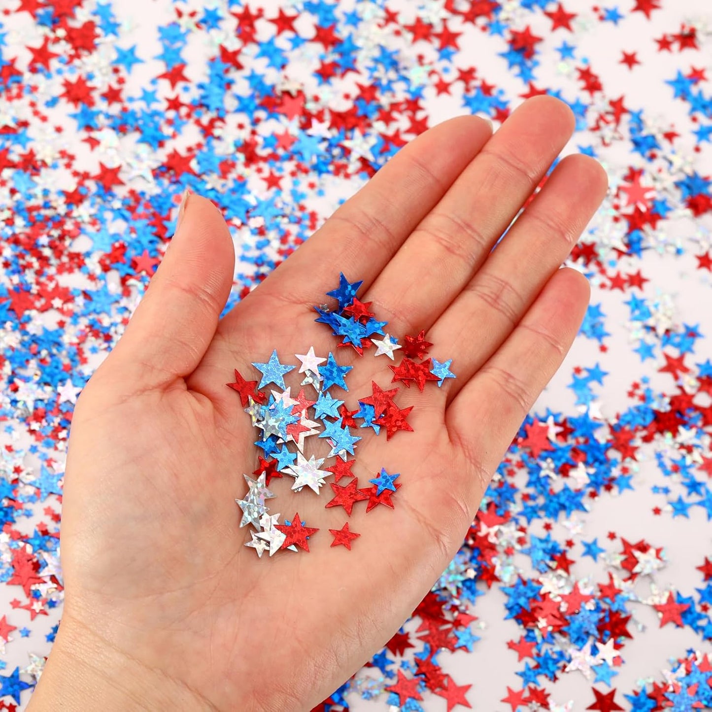 MARFOREVER Glitter 4th of July Star Confetti, Red White Blue Star Sprinkles Independence Day Scatter Confetti Patriotic Table Centerpiece for Fourth of July Memorial Day American Party Decorations