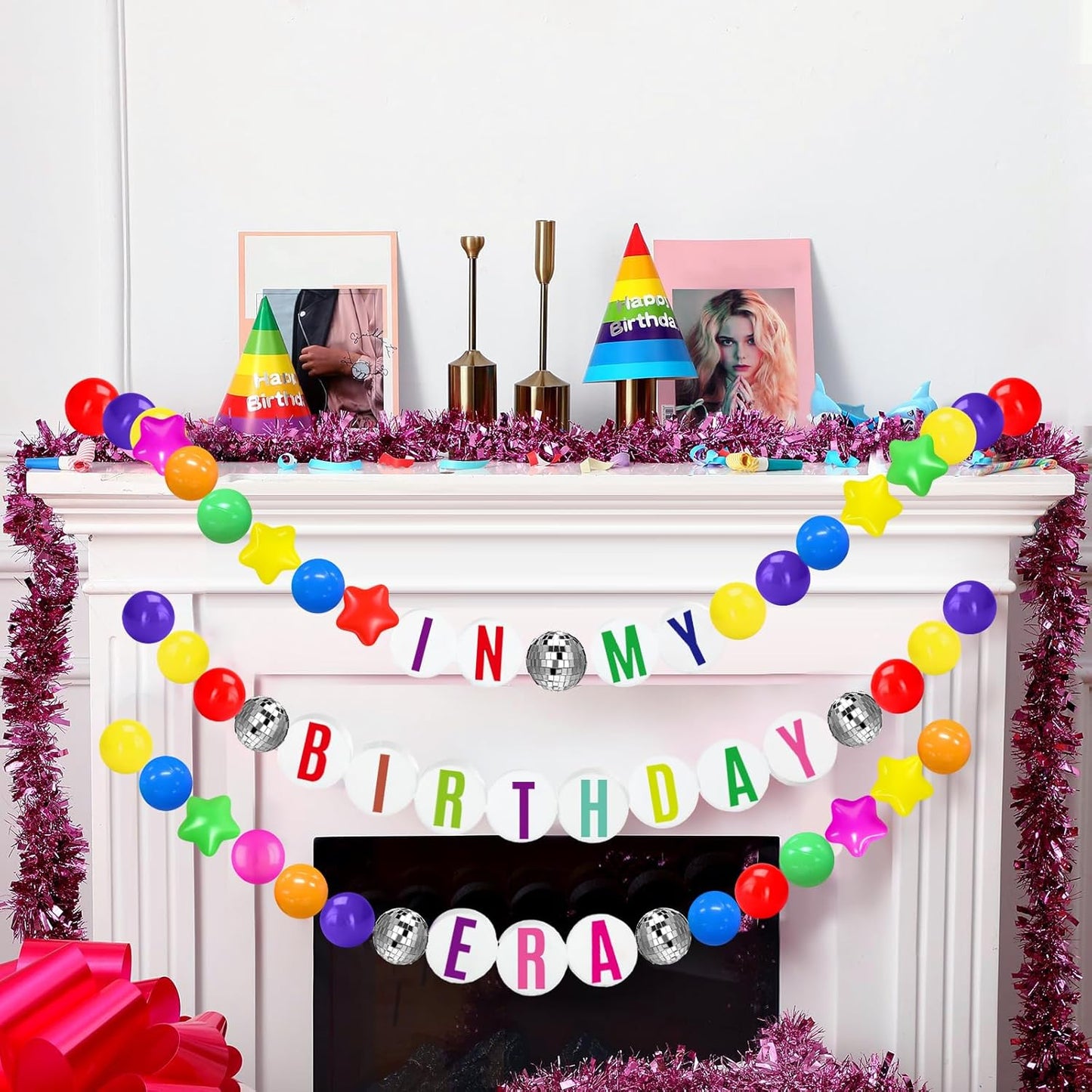 Giant Friendship Bracelet Garland Kit, DIY Birthday Banner with Letters Ball Jumbo Customizable Friendship Bracelet Decor for Halloween Christmas Wedding Party(Rainbow Colors)