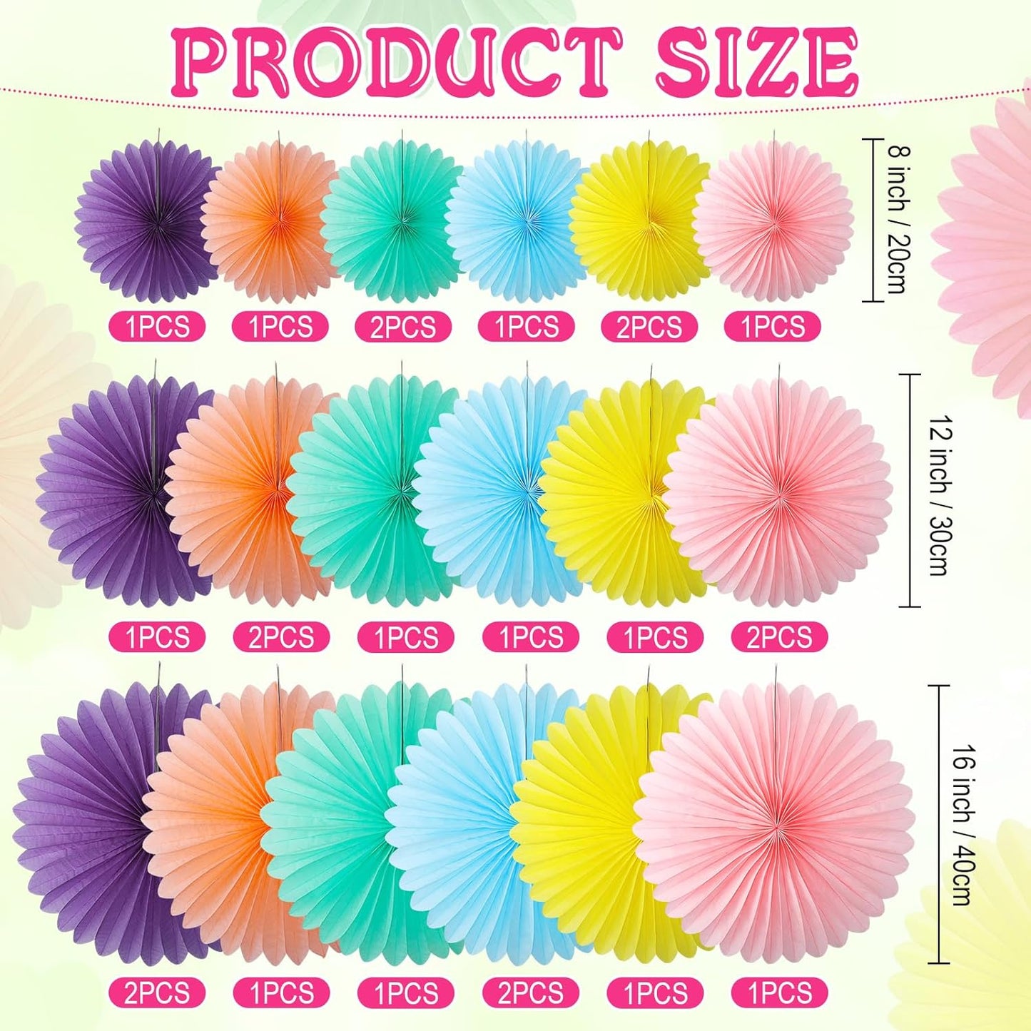 MotiMind 24 Pcs Pastel Paper Fans Pink Peach Party Decorations Classroom Decor Wall Background Ceiling Hanging Decoration for Birthday Wedding Baby Bridal Shower Engagement Party Decor