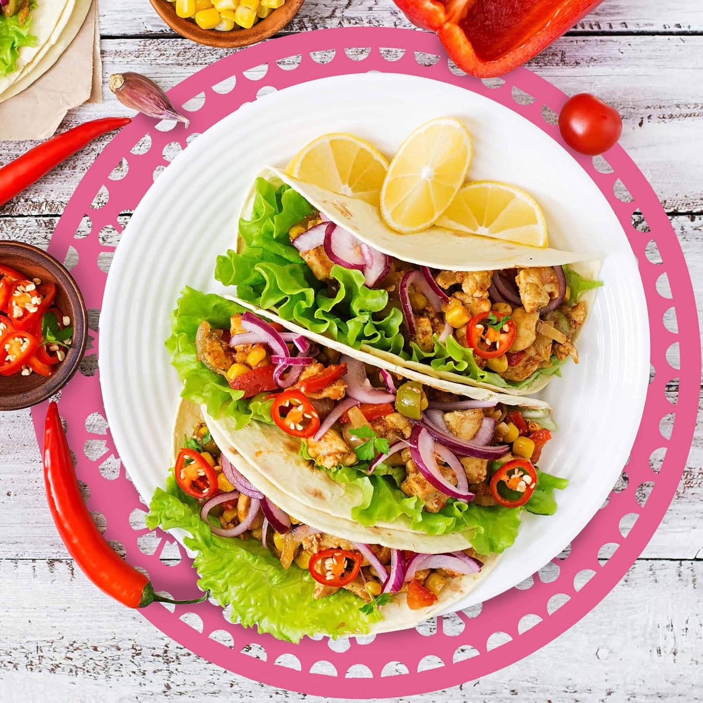 32 Pieces Fiesta Paper Place Mats 14" Mexican Papel Picado Cinco De Mayo Disposable Placemat Round Paper Doilies Cutouts for Mexican Party Supplies Tableware Decoration