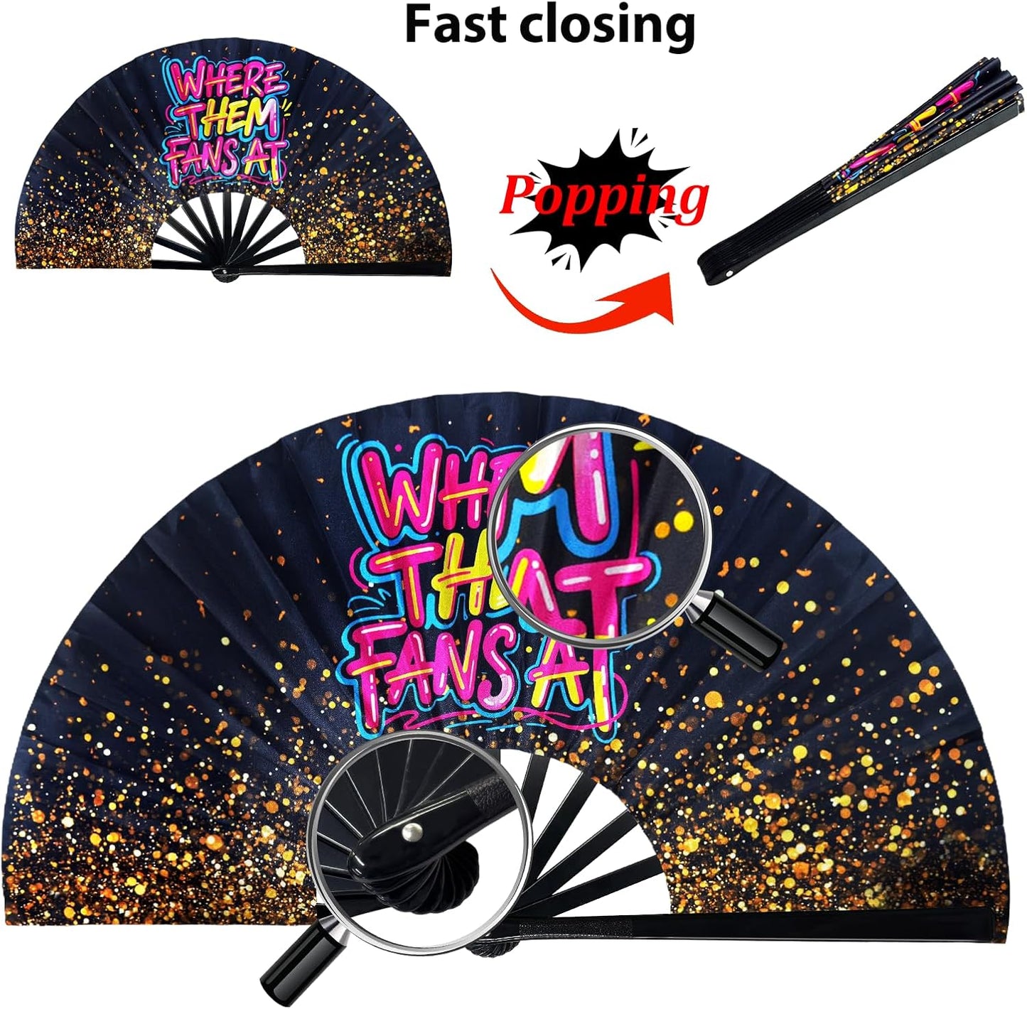13 Inch Large Clack Hand Fan for Western Line Dance - Where Them Fans at Cowgirl Loud Popping Folding Fan for Country Dancing, Music Festivals, Performances & Weddings Parties