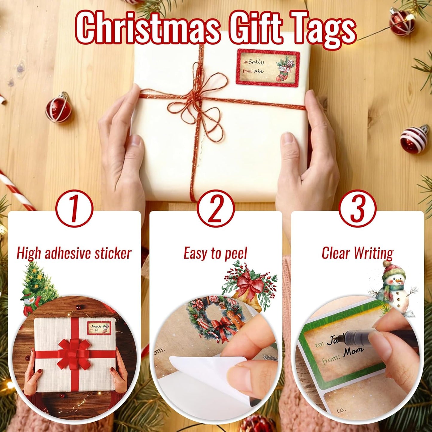 500 PCS Christmas Gift Tags Christmas Santa Claus Stickers Self Adhesive Vintage Christmas Tag Christmas Festival Holiday Decor