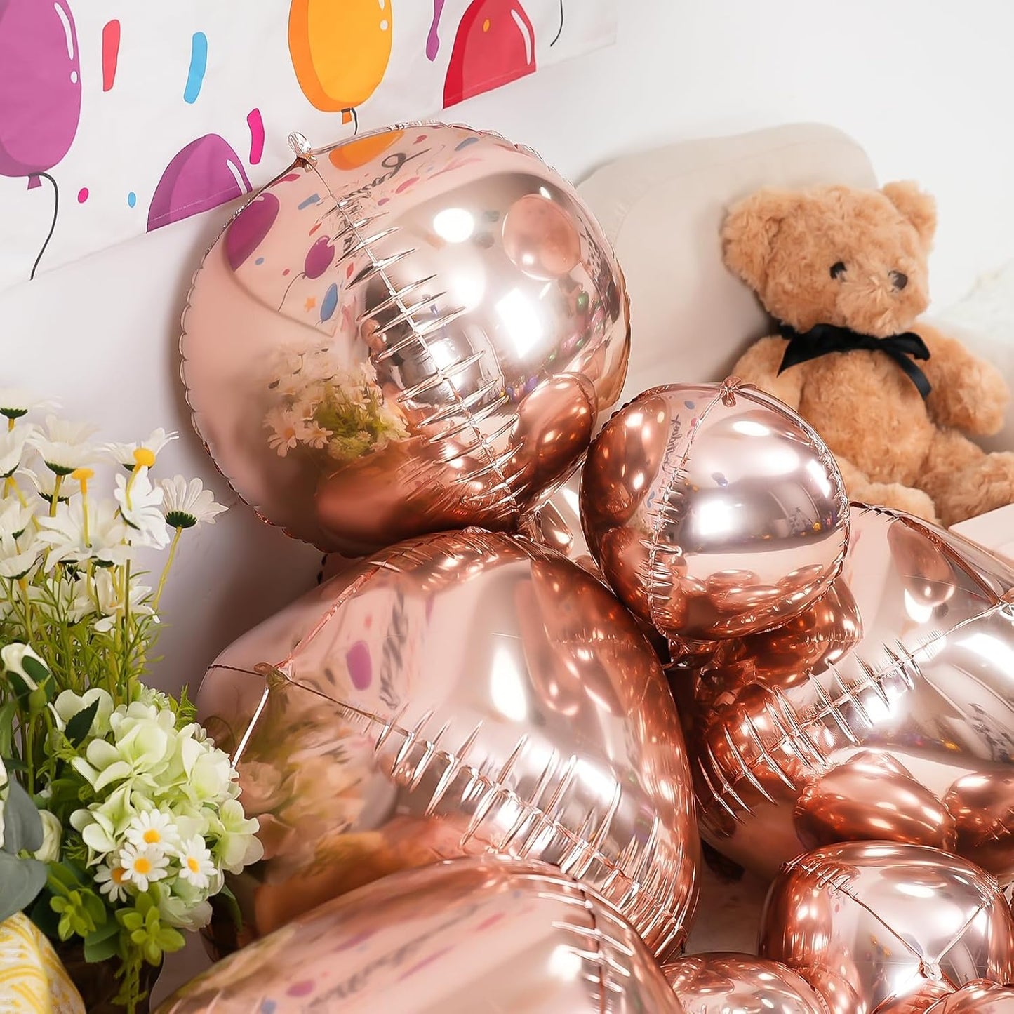 12Pcs Champagne Gold Round Foil Balloons, 22" 15" 10" 4D Helium Ball Balloon, Metallic Foil Balloon for Birthday Graduation Wedding Anniversary New Year Eve Disco Prom Party Decorations