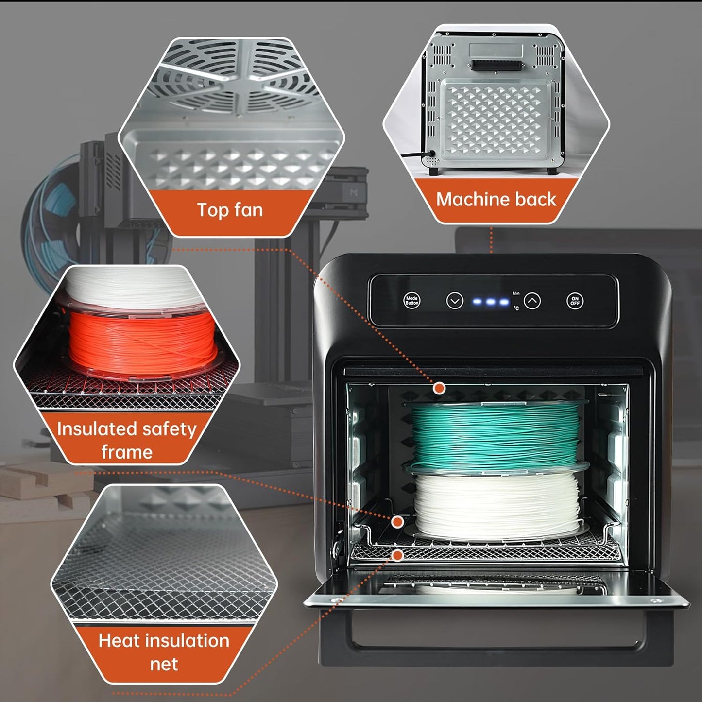 3D Printing Filament Electric Dryer Box, Priline 3D Filament Heating Chambers with Blower, Fast Drying & Moisture-Free Dehydrator for PLA, PETG, TPU, Carbon Fiber Filament